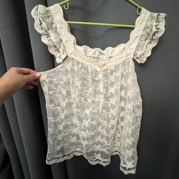 Pinky Boho Ivory Lace Sheer Top - Picture 2 of 9